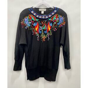 Vintage Victoria Harbour Black Colorful Beaded‎ & Embroidered Sweater